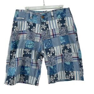 Plugg Patchwork Shorts Mens 36 Y2K Blue Floral Tropical Plaid  100% Cotton‎